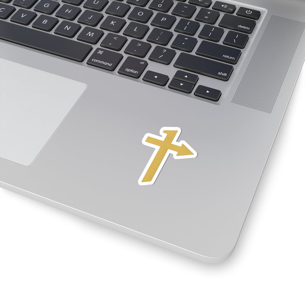 Gold Cross Arrow Sticker — Christian Faith Laptop Decal
