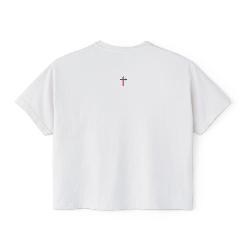 One Way John 14:6 Boxy Tee — Women's Christian Crop T‑Shirt with Back Cross
