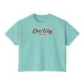 One Way John 14:6 Boxy Tee — Women's Christian Crop T‑Shirt with Back Cross