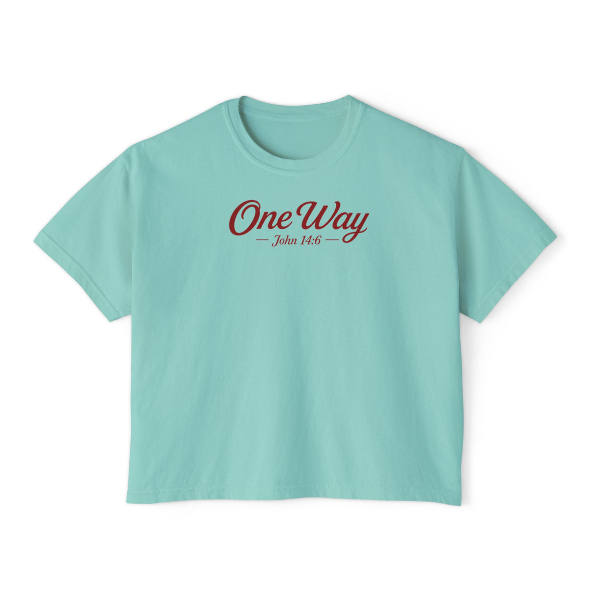One Way John 14:6 Boxy Tee — Women's Christian Crop T‑Shirt with Back Cross